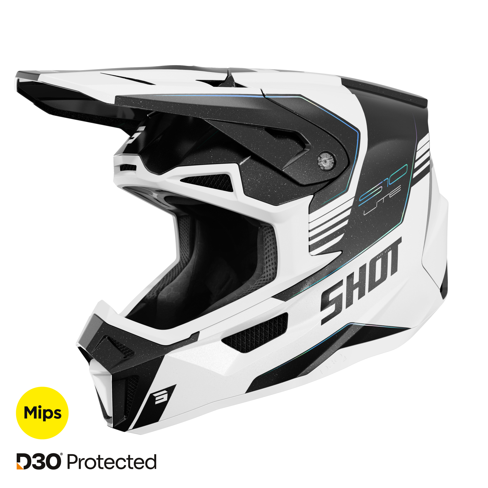 קסדת שטח שחור \לבן  -SHOT LITE S10 HOLOGRAPHIC PEARLY